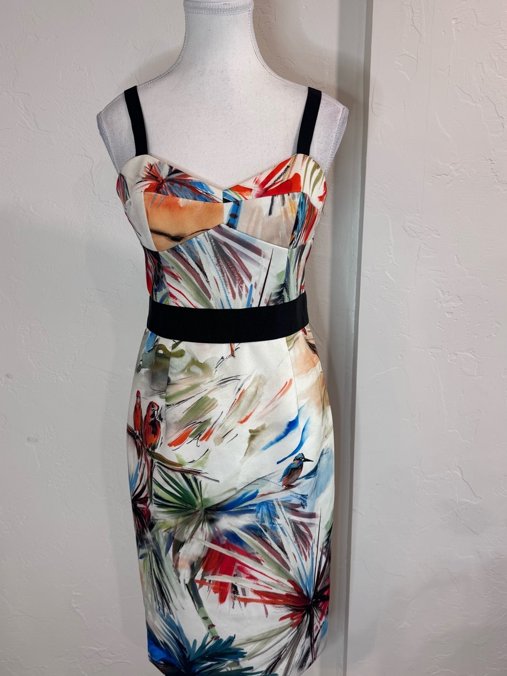Milly “As Seen On Revenge” Louise Ellis Tropical Bird Bustier Sheath Dress - Picture 2 of 9